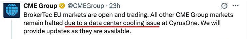 Le groupe CME annonce la fermeture du marché de l'argent en raison d'un problème de refroidissement des serveurs