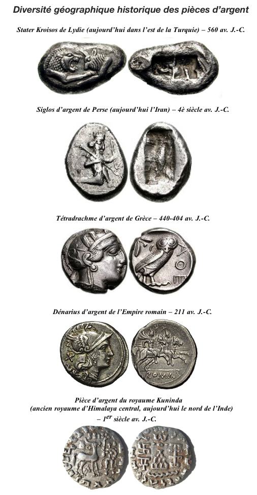 Diversité géographique historique des pièces d’argent